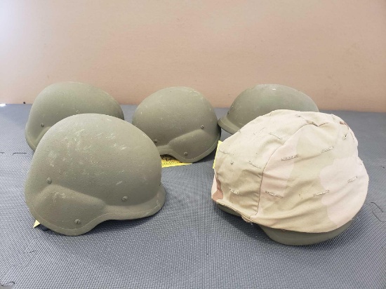 BALLISTIC HELMETS, 2 WITH INSTRUCTIONAL PAMPHLETS
