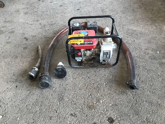 TRASH PUMP 5.5 HP GAS ENGINE, 2 INCH HOSE, ENGINE TURNS