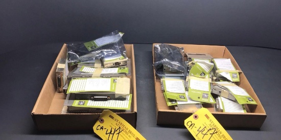 BOXES OF CABIN REPEATERS & AVIONICS INVENTORY. 902205, 72526, 724986-801, 724864, ETC. (MOST ALL