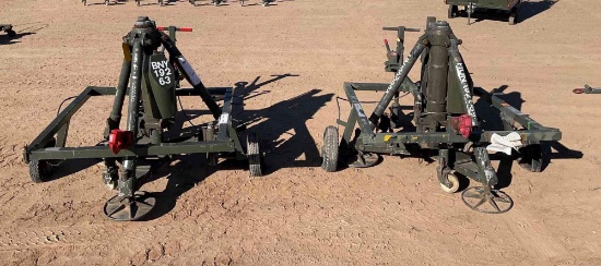 ZWICKY 15 TON TRIPOD AIRCRAFT JACKS MDL #GM-78787, 50" CLOSED HIGHT 2 STAGE MOUNTED IN.