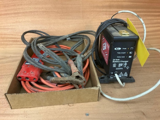 GILL 24 VOLT BATTERY CHARGER (POWERS ON) & JUMPER CABLES
