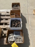 BOXES OF VALVES, VERNATHERMS, ROCKER ARMS & OIL COOLER PLATES
