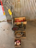 (LOT) CART WITH CHOCKS, JACKS & BLOW GUN