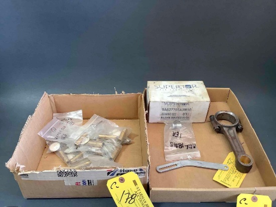 BOXES OF NEW VALVE GUIDES, 0-200 VALVE, ROD BOLTS & REPAIRED CONNECTING ROD