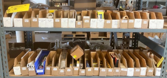 SHELVES OF MINITURE LIGHTS & USED SOLENOID (DOES NOT INCLUDE SHELVING)