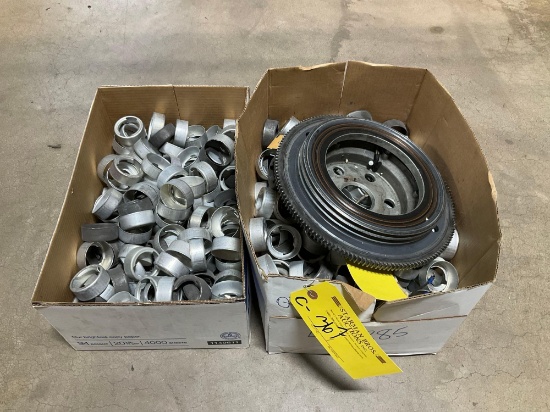 (LOT) STARTER RING GEAR (SCARRED ON PULLY AREA) & OIL CAP FITTINGS