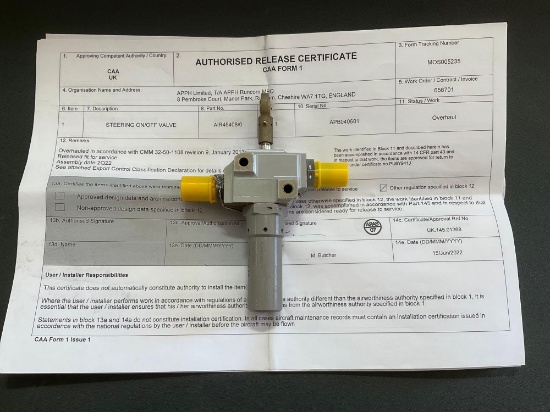 HAWKER STEERING VALVE AIR45408/0 (OVERHAULED 2022) S/N APB040601