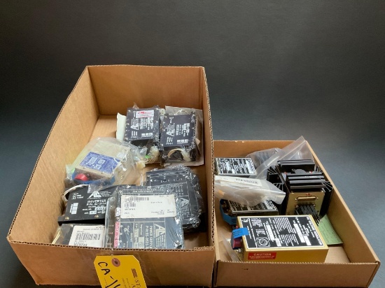 BOXES OF VOLTAGE REGULATORS, TRANSFORMERS & INVERTERS (VARIOUS CONDITIONS)