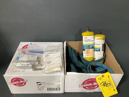 BOXES OF SCOTCH-BRITE BELTS, DRILL BITS & POLISH