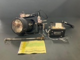 (LOT) SPECTROLAB SX-5 SEARCH LIGHT/GIMBAL ASSY (BULB FOCUSER WORN) & SX-5 JUNCTION BOX