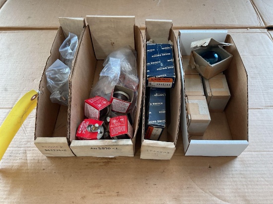 BOXES OF NAV LIGHT LENSES, MICRO SWITCHES & MISC.
