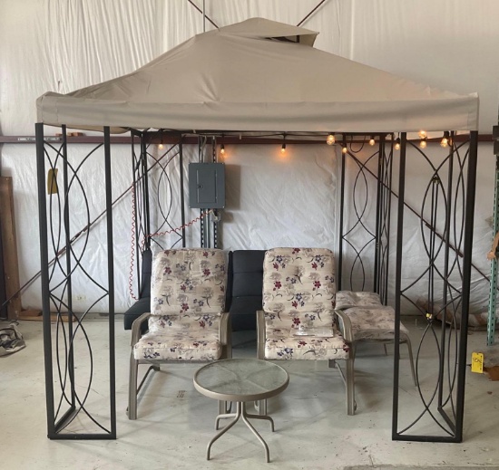 8X8 GAZEBO WITH LIGHTS AND LAWN FURNITURE (LOCAL PICK UP ONLY)