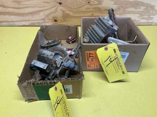 BOXES OF FUEL CAPS, FLAP ACTUATOR, LIGHTS & MISC