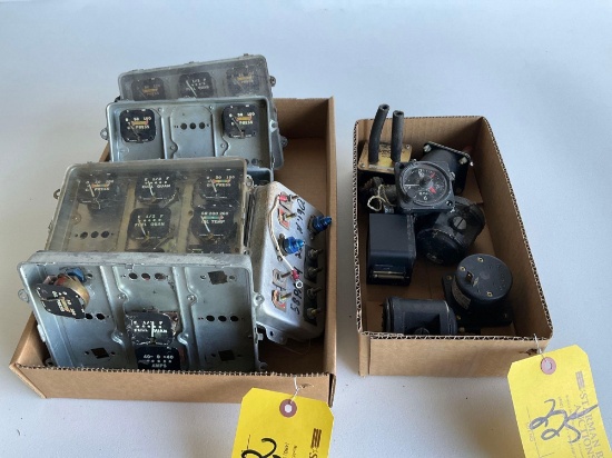 BOXES OF CLUSTER GAUGES, COMPASS & INSTRUMENTS (ALL NEED REPAIR)