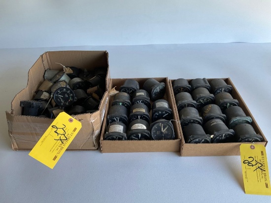 BOXES OF TACHOMETERS, FUEL & MANIFOLD GAUGES (ALL FOR REPAIR OR PARTS)