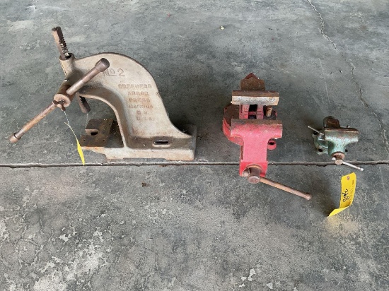 (2) BENCH VISES & #2 ARBOR PRESS (NEEDS WORK)