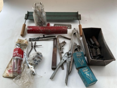 (Lot) 18" Bench Top Brake, Cherry Rivet Pulling Heads & Sheetmetal Tools