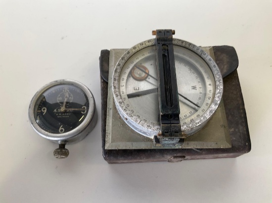 (LOT) DIETZGEN COMPASS & U.S. ARMY STOP WATCH