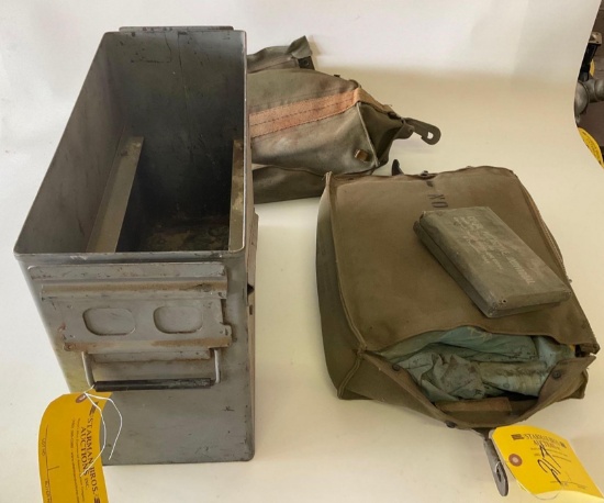 (Lot) Ammo Can, Blister Gas Covers & Military Raft Bag (Raft Is No Good)