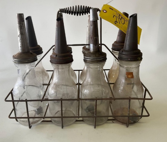 SERVICE STATION OIL BASKET WITH (8) GLASS OIL JARS