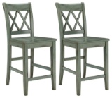 Ashley Furniture Bar Stool - Counter Height - Vintage Casual Style - Set Of 2 - Blue/green