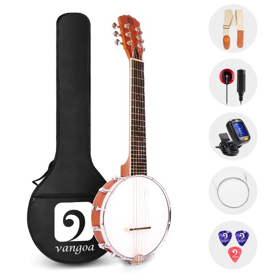 Vangoa 6 String Banjo Mini, 26 Inch Sapele Banjo Guitar for Beginners with Bag, Pick-up, Strap, Pick