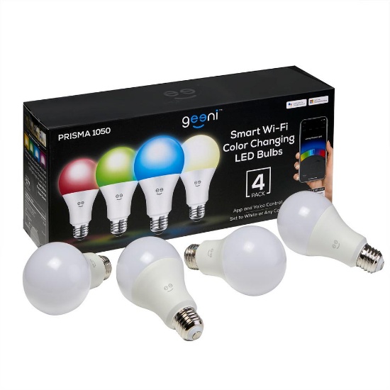 Geeni GN-BW944-999 4Pk Smart Wi-Fi LED Color White Light Bulb A21