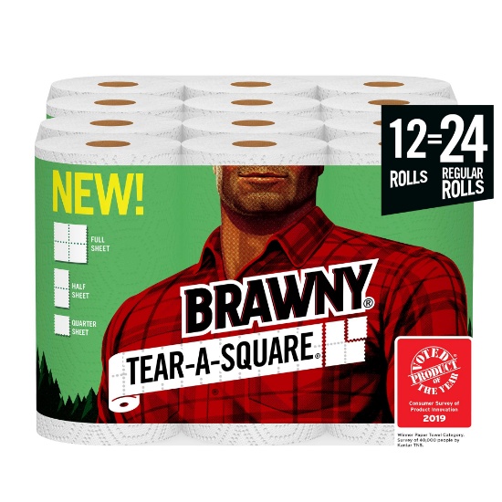 Brawny Tear-A-Square Paper Towels, 12 = 24 Regular Rolls