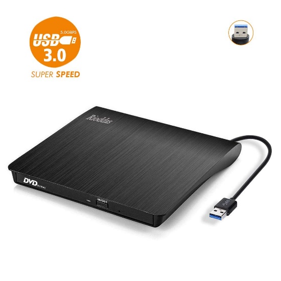 Rioddas External CD Drive, USB 3.0 Portable CD/DVD +/-RW Drive Slim DVD/CD ROM Rewriter Burner