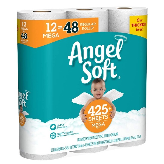 Angel Soft, Toilet Paper, 12 Mega Rolls,