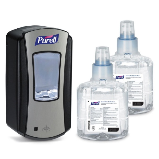 PURELL Hand Sanitizer Refill, 1200 mL (2) + PURELL LTX-12 Touch-Free Dispenser, Chrome/Black