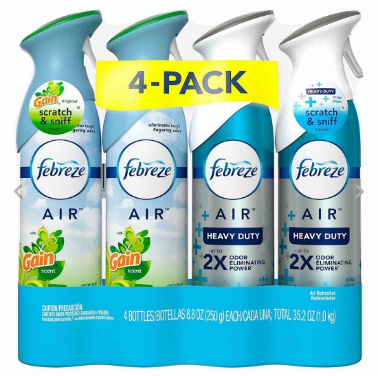 Febreze Air Freshener, 2 Gain Original and 2 Gain Island Fresh scents (4 Count, 8.8 fl oz)