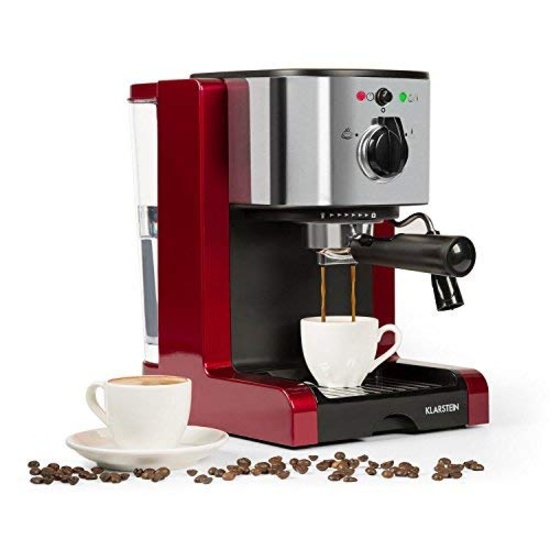 Klarstein Passionata Rossa 20 Espresso Machine, 20 Bar, Capuccino, Milk Foam, 1350W, Red