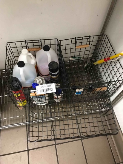 Lot cleaning supplies and three baskets