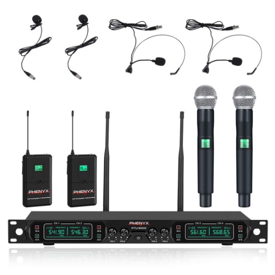 Phenyx Pro 4-Channel UHF Wireless Microphone System (PTU-5000C)