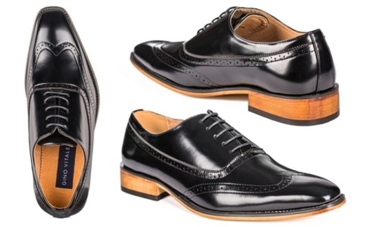Gino Vitale Men's Wing Tip Brogue Oxford Dress Shoess - Black - Size: 13