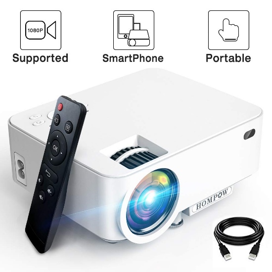 Mini Projector - 3600L Hompow Smartphone Portable Video Projector 1080P Supported