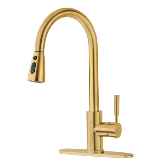Brushed Gold Kitchen Faucet with Pull Down Sprayer