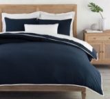 Pottery Barn - Belgian Flax Linen Contrast Flange Duvet Cover, King/Cal King, Midnight/White