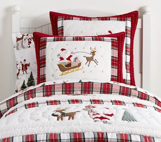 Merry Santa Quilt, Twin, Red Multi | Pottery Barn Kids