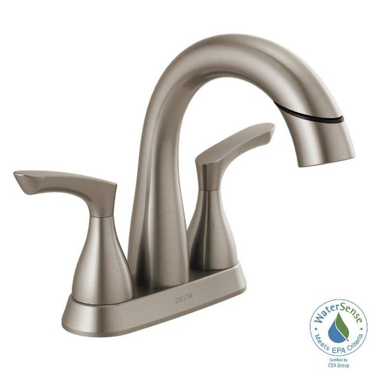 Delta Broadmoor 4 in. Centerset 2-Handle Pull-Down Spout Bathroom Faucet Brushed Nickel