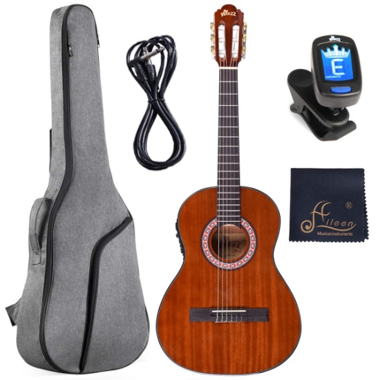 WINZZ 36 Inches 3/4 Size Nylon-string Classical Electric Acoustic Guitar