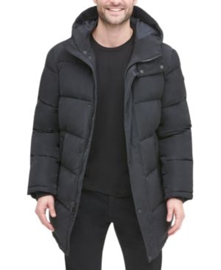 Dkny Men's Quilted Water Resistant Hooded City Full Length Parka Jacket - Medium