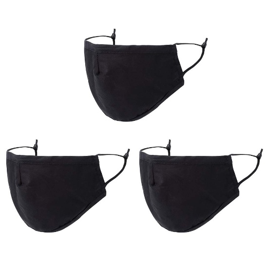 3 Pack Reusable Cloth Face Mask Washable 2 Layers Cotton (Black,M)