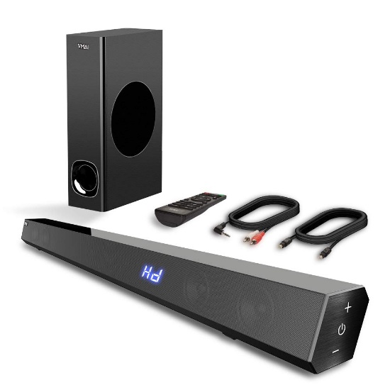 Sound Bar, TV Sound Bar with Subwoofer, 120W 2.1 Soundbar, Wired & Wireless Bluetooth 5.0 Speaker