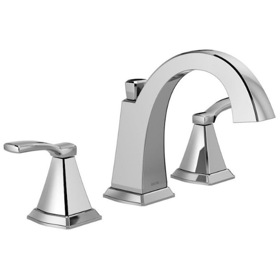 Delta Flynn Chrome 2 Handle Widespread Sense Bathroom Sink Faucet W/ Drain