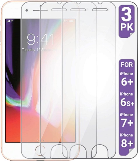 Aduro Shatterguardz Tempered Glass Screen Protectors For Iphone 6/7/8 Plus 3pk