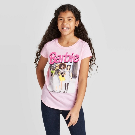 Medium (7/8) Girls' Short Sleeve Barbie Graphic T-Shirt - Pink M