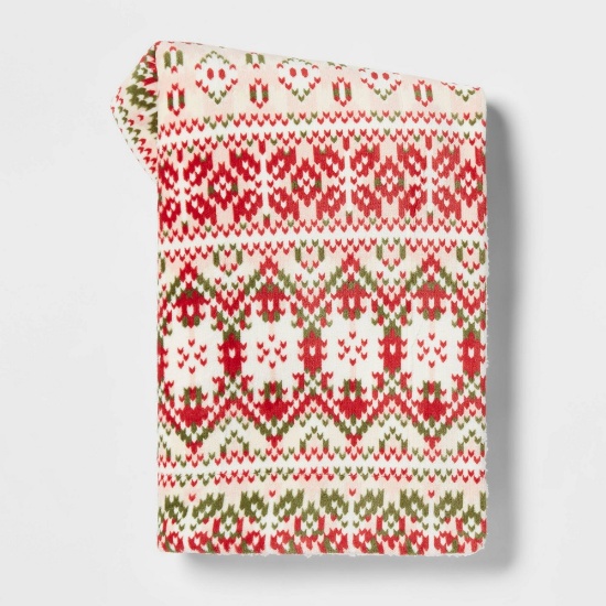 Threshold Fair Isle Printed Plush with Sherpa Reverse Christmas Throw Blanket