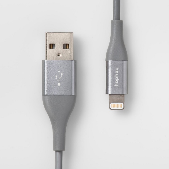heyday 4' Lightning to USB-A Round Cable - Gray/Silver
